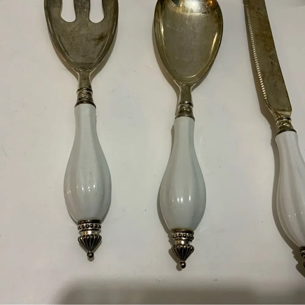 Godinger Art Co. Silver Plated 3 Pc. Hostess Serving Set w/ Porcelain Handle G2